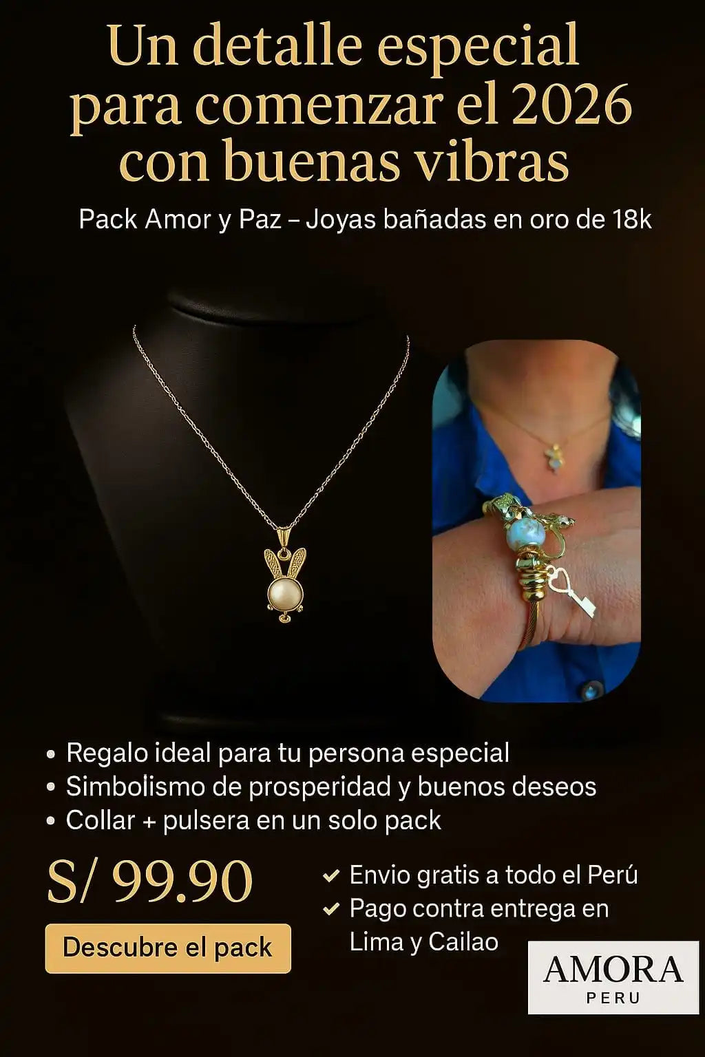 PACK AMOR Y PAZ BAÑADO EN ORO